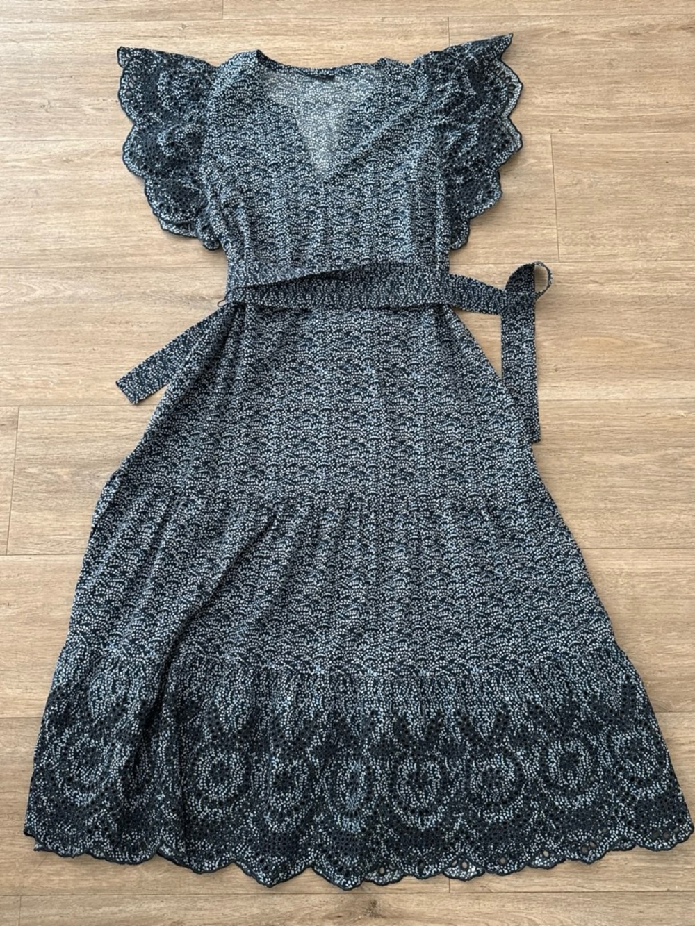 Rails Navy Speckled Lace Trim Dress W/ Waist Tie L